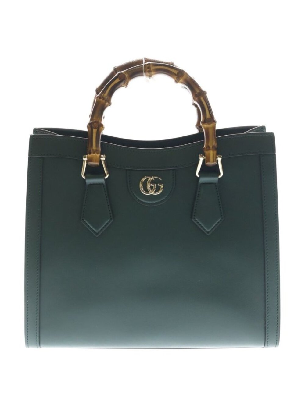 Gucci Diana Bamboo 2-Way Shoulder Bag Tote Moss Green Leather Gold